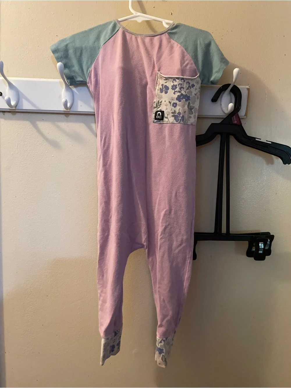 Girls' Pink and Green Floral Pocket One-Piece Bodysuit